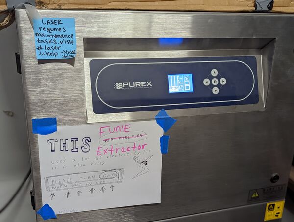 Fume extractor for laser cutter, on and running properly.
